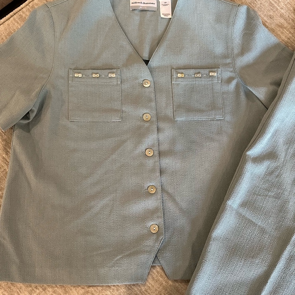Vintage Alfred Dunner Teal Button-Accent Pants & Top Set - Picture 2 of 8